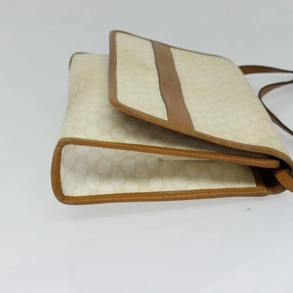 CELINE Macadam Canvas Shoulder Bag PVC Leather White Gold - Picture 4 of 16